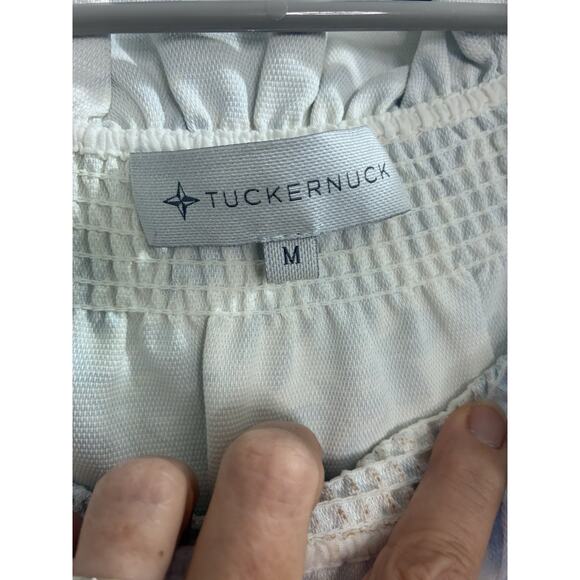 Tuckernuck Marguerite Blouse Top Off Shoulder Floral Boho Blue White Medium - Picture 4 of 6